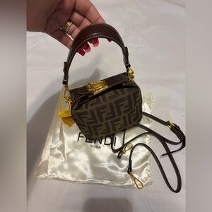 Fashion Zucca Mini Canvas Mono Hand/Wrist/Crossbody Leather Gold Hardware Bag